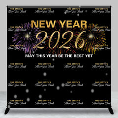 Custom Name Repeat Black New Year 2026 Bash Backdrop