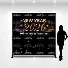Custom Name Repeat Black New Year 2026 Bash Backdrop