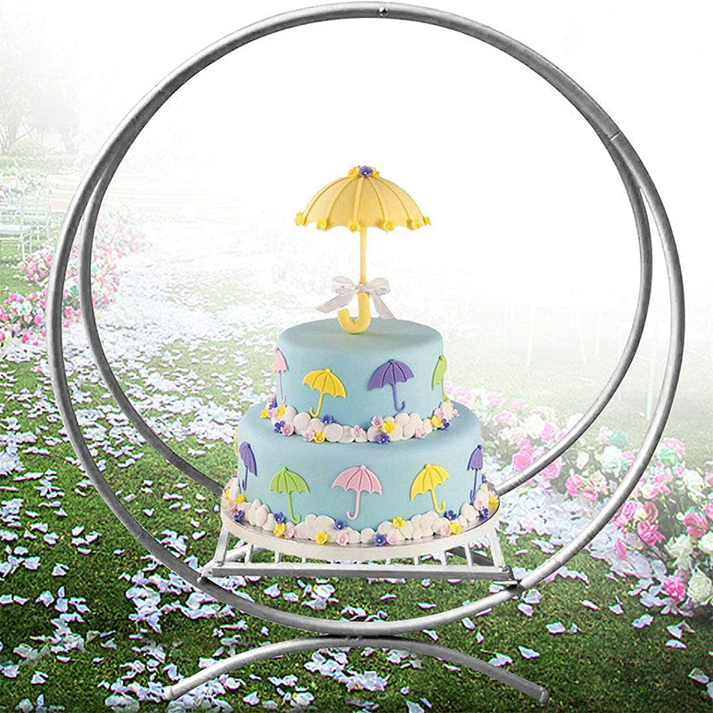 Lofaris 2FT Silver Round Metal Cake Display Stand Wedding Arch