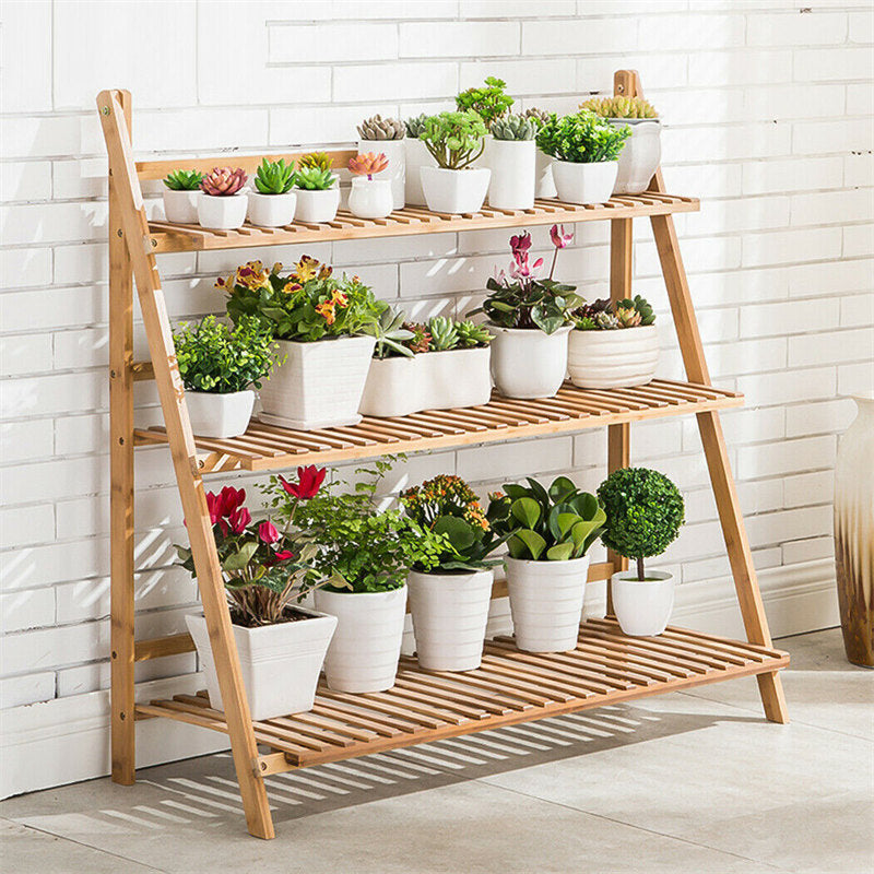 Lofaris 3 Tier Natural Bamboo Flower Pot Plants Display Shelf