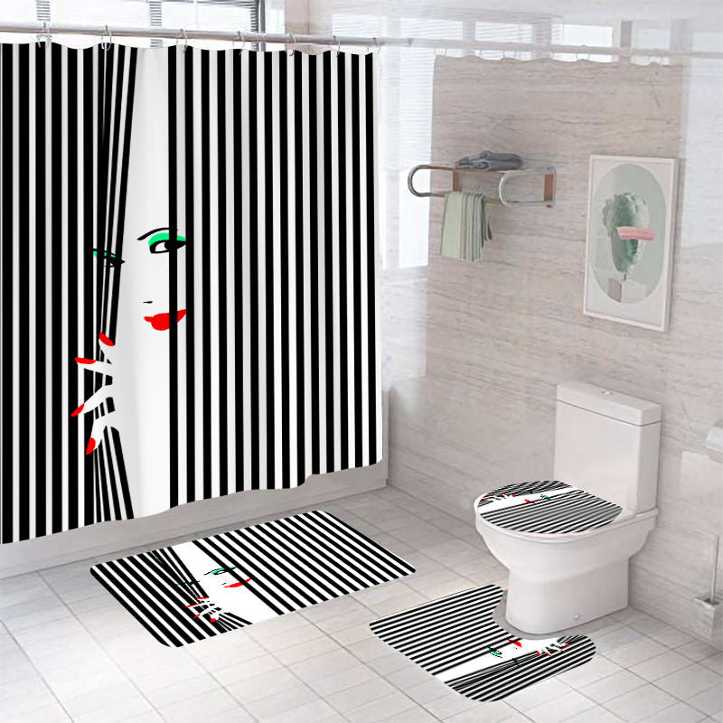 Lofaris 3D Black Stripe Woman Shower Curtain For Bathroom