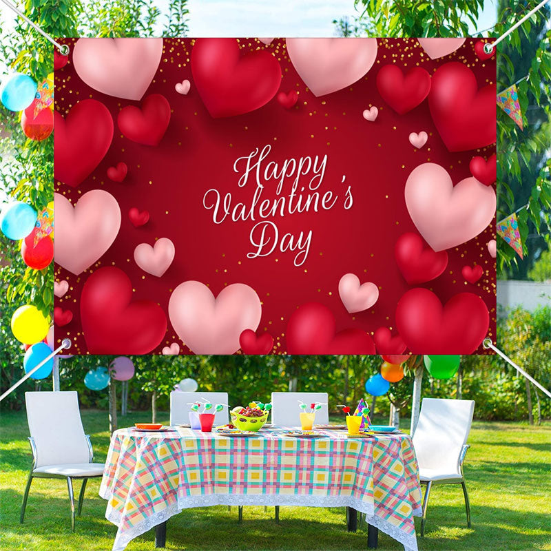 Lofaris 3D Hearts Gold Dots Happy Valentines Day Backdrop