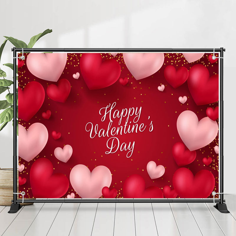 Lofaris 3D Hearts Gold Dots Happy Valentines Day Backdrop