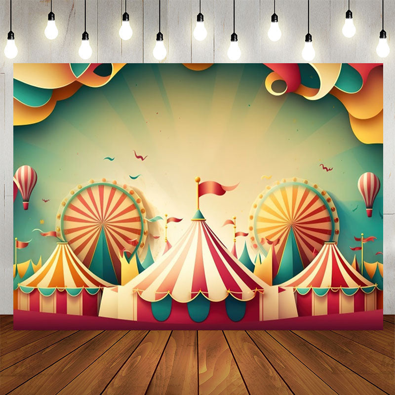 Lofaris 3D Style Red White Circus Tent Birthday Backdrop