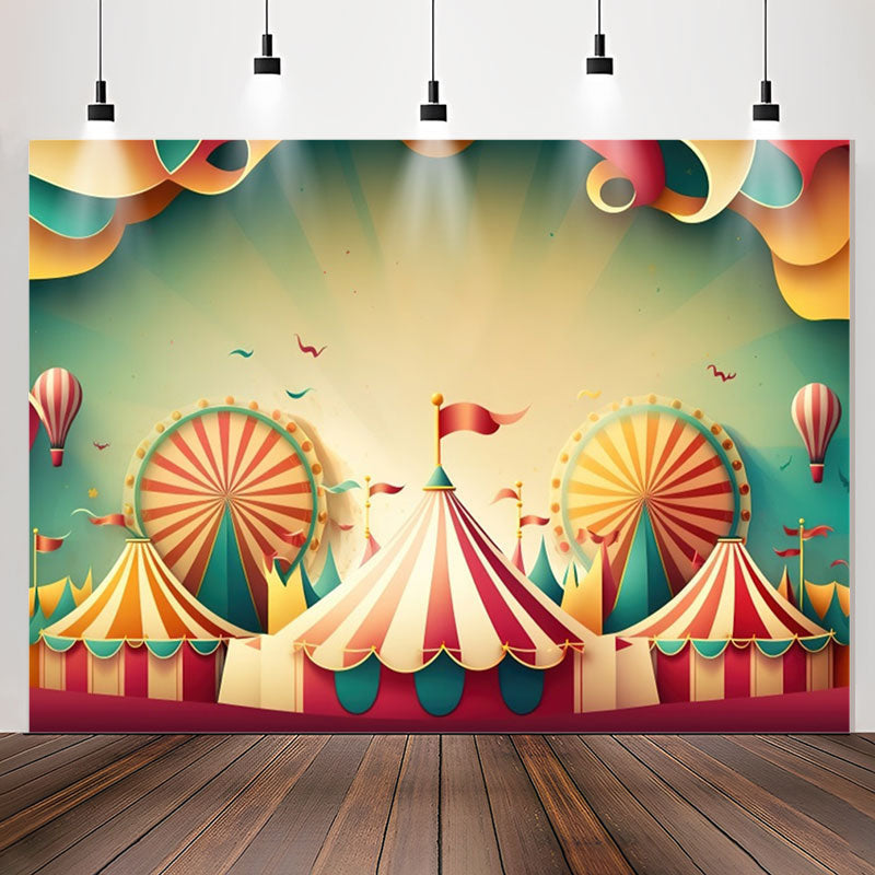 Lofaris 3D Style Red White Circus Tent Birthday Backdrop