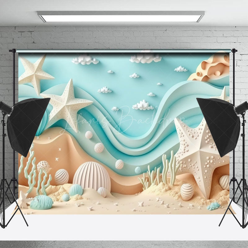 Lofaris 3D Wavy Cloud Undersea Shell Corals Summer Backdrop