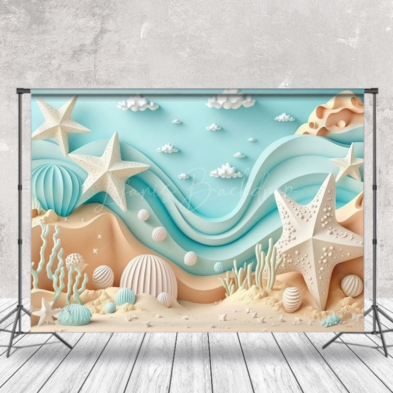 Lofaris 3D Wavy Cloud Undersea Shell Corals Summer Backdrop