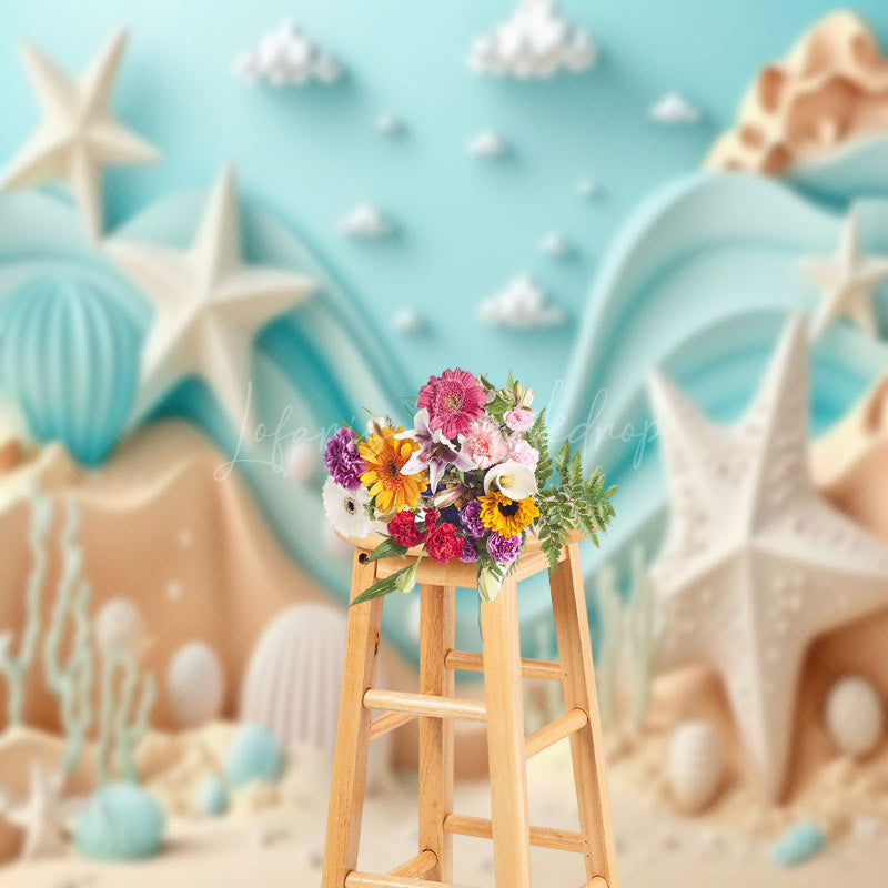 Lofaris 3D Wavy Cloud Undersea Shell Corals Summer Backdrop