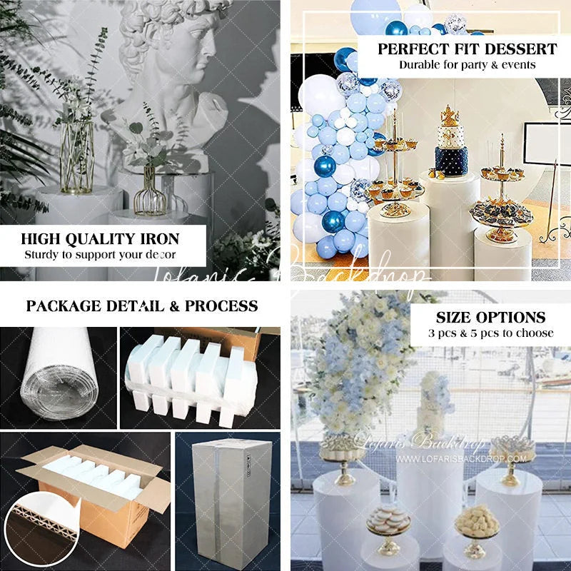 Lofaris White Metal Cylinder Decor Cake Table Rack Plinths Pillars Pedestal Stand
