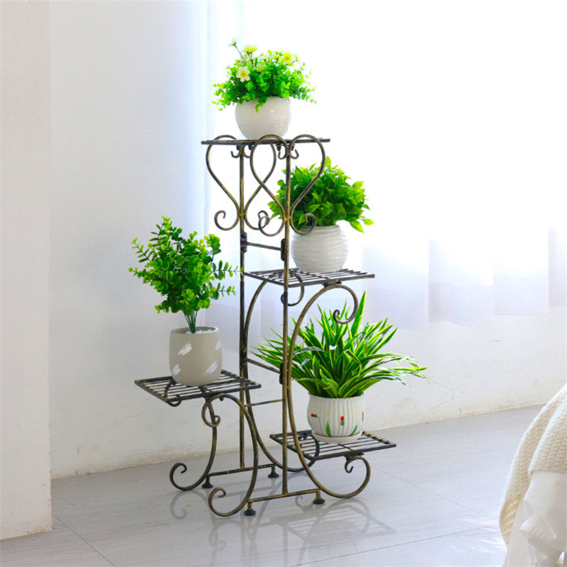 Lofaris 4 Tier High Black Iron Plant Stand For Indoor Decoration