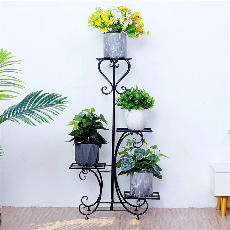 Lofaris 4 Tier High Black Iron Plant Stand For Indoor Decoration
