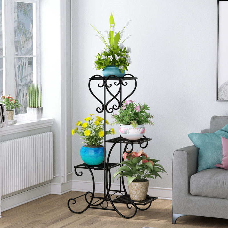 Lofaris 4 Tier High Black Iron Plant Stand For Indoor Decoration