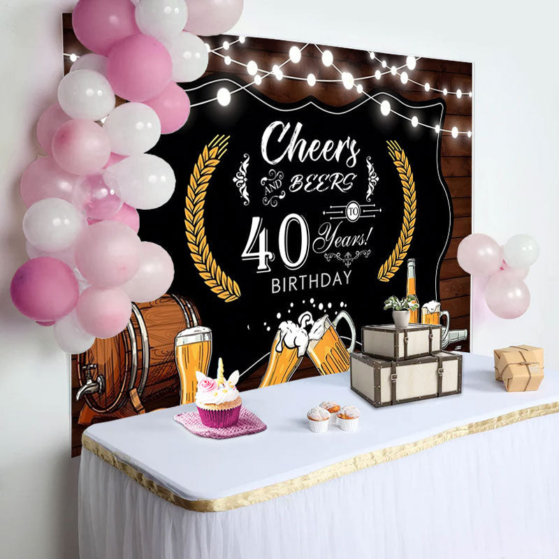 Lofaris Cheers Beers Brown Wood Happy 40Th Birthday Backdrop