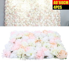 Lofaris 4Pcs Pink Artificial Hydrangea Flower Wall Panel