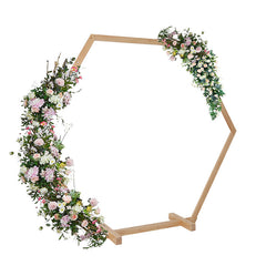 Lofaris 7.5X6.5Ft Light Wooden Hexagon Wedding Arch Decor