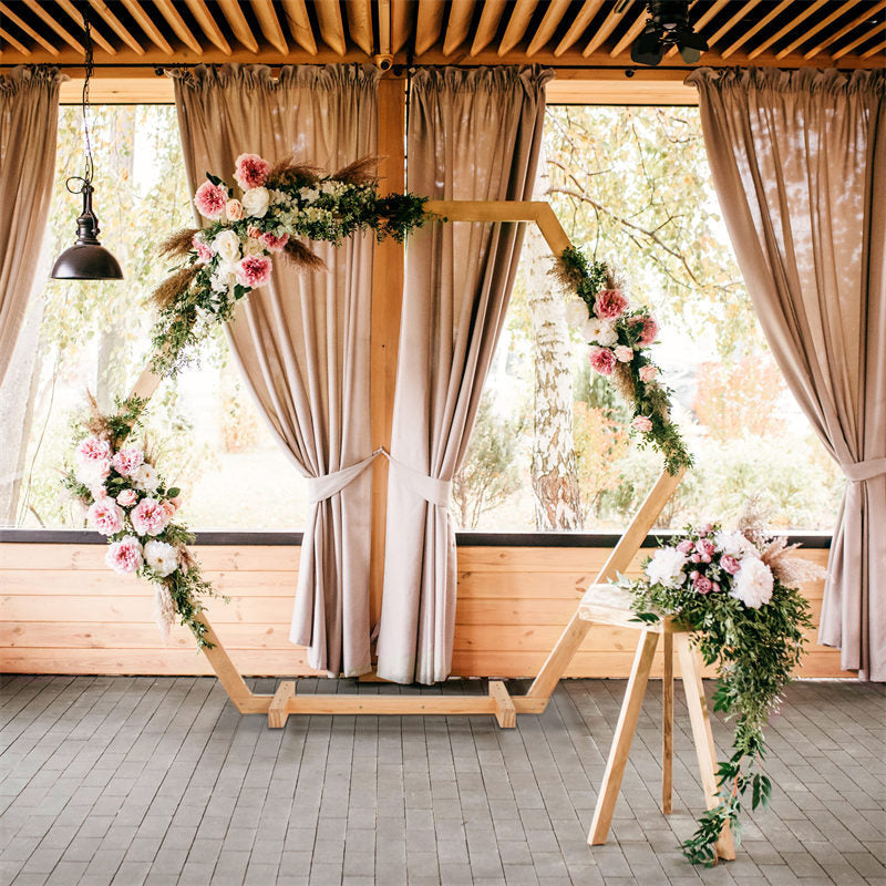 Lofaris 7.5X6.5Ft Light Wooden Hexagon Wedding Arch Decor