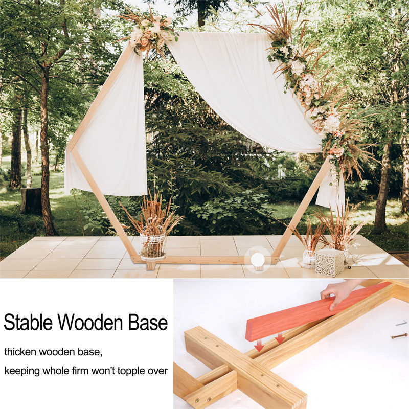 Lofaris 7.5X6.5Ft Light Wooden Hexagon Wedding Arch Decor