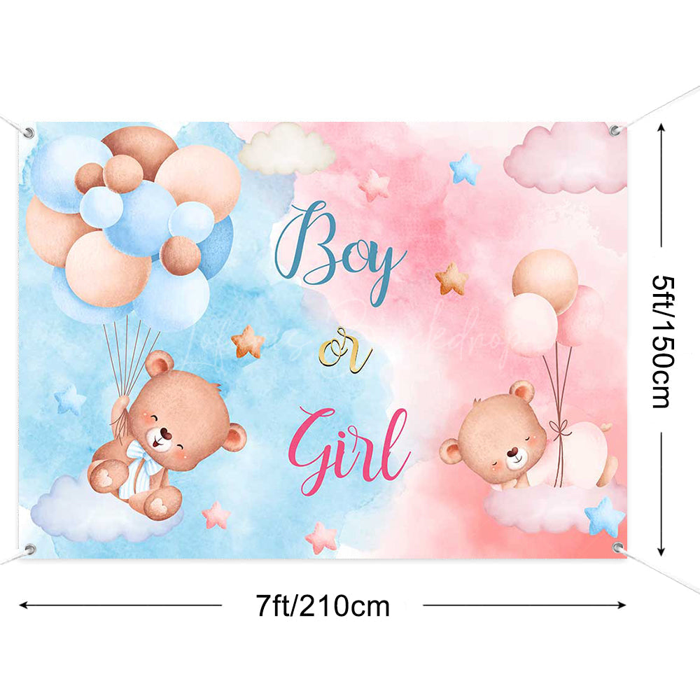 Lofaris (7 Day Delivery) Bear Pink Or Blue Baby Shower Backdrop