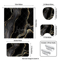 Lofaris (7 Day Delivery)Lofaris Black Gold Marbled Shower Curtain Kit