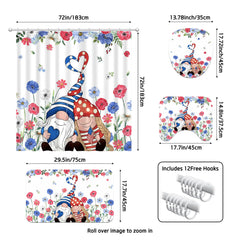 Lofaris (7 Day Delivery) Floral Red Blue Cartoon Gnome Shower Curtain Kit