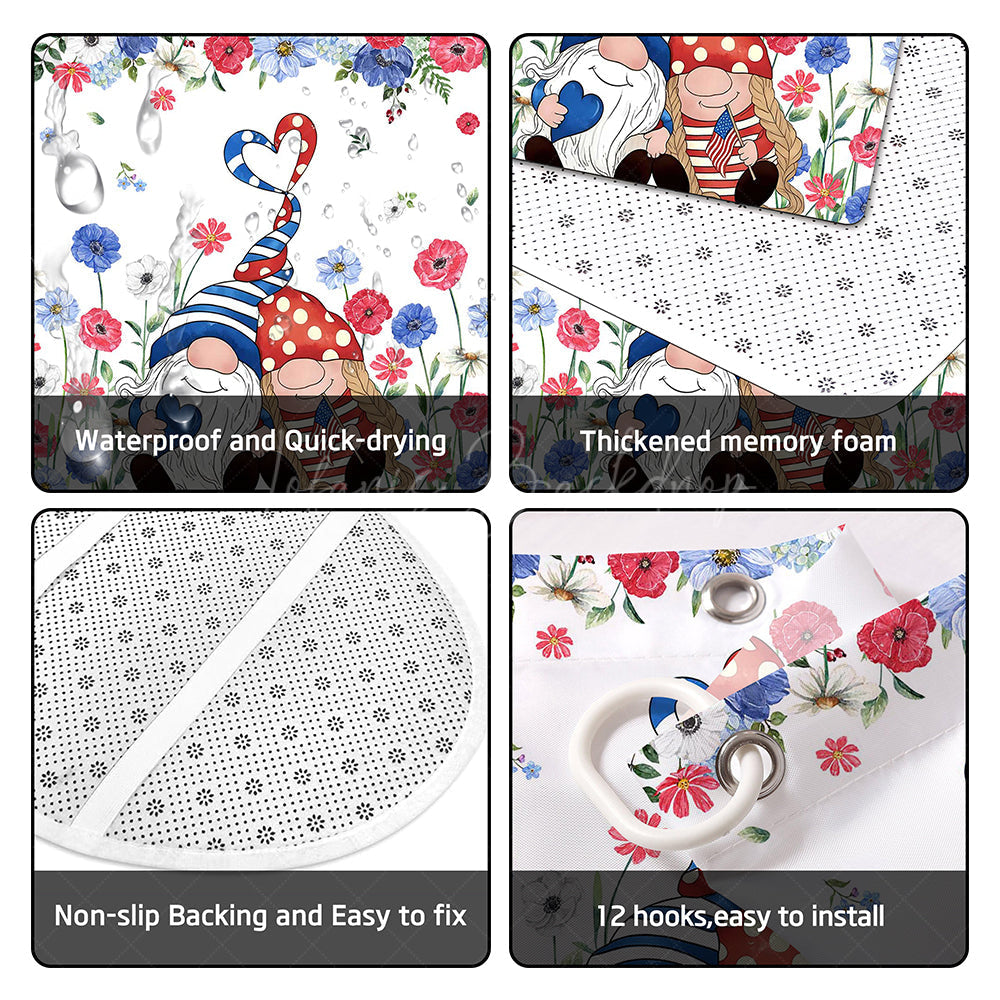 Lofaris (7 Day Delivery) Floral Red Blue Cartoon Gnome Shower Curtain Kit