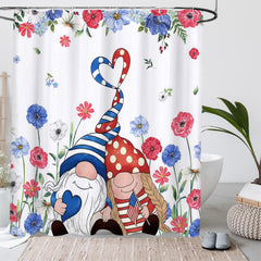 Lofaris (7 Day Delivery) Floral Red Blue Cartoon Gnome Shower Curtain Kit