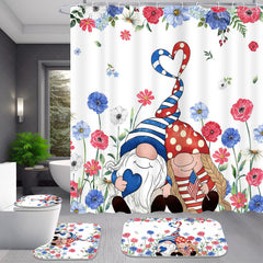 Lofaris (7 Day Delivery) Floral Red Blue Cartoon Gnome Shower Curtain Kit
