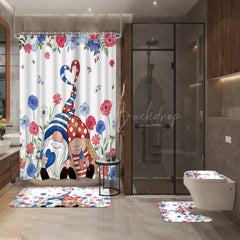 Lofaris (7 Day Delivery) Floral Red Blue Cartoon Gnome Shower Curtain Kit
