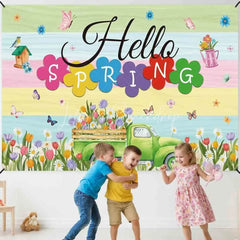 Lofaris (7 Day Delivery) Hello Spring Floral Blooming Truck Photography Backdrop