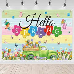 (7 Day Delivery) Lofaris Hello Spring Floral Blooming Truck Photography Backdrop