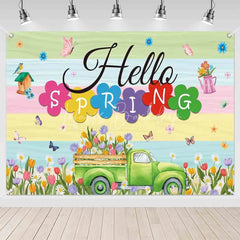 Lofaris (7 Day Delivery) Hello Spring Floral Blooming Truck Photography Backdrop