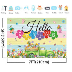 Lofaris (7 Day Delivery) Hello Spring Floral Blooming Truck Photography Backdrop