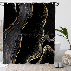 Lofaris (7 Day Delivery) Marble Black Gold Texture Shower Curtain Kit