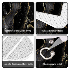 Lofaris (7 Day Delivery) Marble Black Gold Texture Shower Curtain Kit