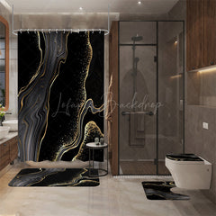 Lofaris (7 Day Delivery) Marble Black Gold Texture Shower Curtain Kit