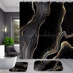 Lofaris (7 Day Delivery) Marble Black Gold Texture Shower Curtain Kit