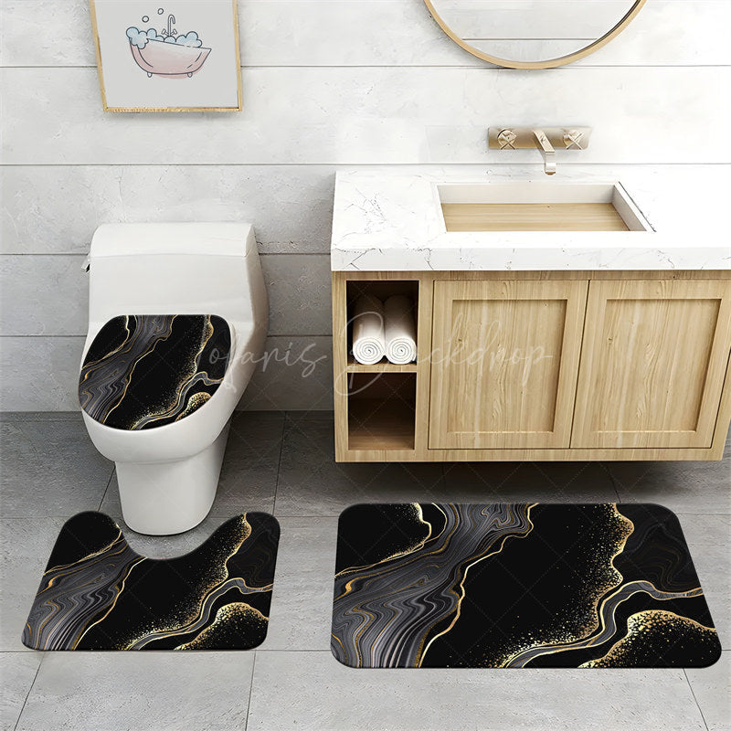Lofaris (7 Day Delivery) Marble Black Gold Texture Shower Curtain Kit