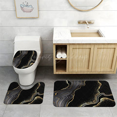 Lofaris (7 Day Delivery) Marble Black Gold Texture Shower Curtain Kit