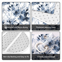 Lofaris (7 Day Delivery) Navy Blue Ink Flowers Shower Curtain Kit