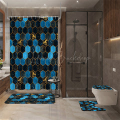 Lofaris (7 Day Delivery) Royal Blue Honeycomb Upholstery Shower Curtain Kit
