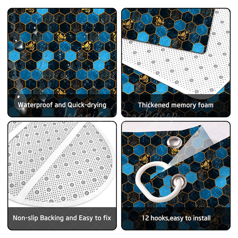 Lofaris (7 Day Delivery) Royal Blue Honeycomb Upholstery Shower Curtain Kit