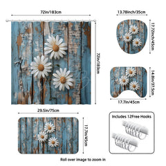 Lofaris (7 Day Delivery) Rustic Blue Daisy Flower Shower Curtain Kit