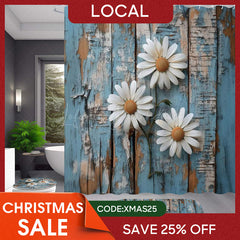 Lofaris (7 Day Delivery) Rustic Blue Daisy Flower Shower Curtain Kit