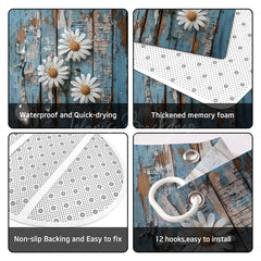 Lofaris (7 Day Delivery) Rustic Blue Daisy Flower Shower Curtain Kit