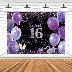 Lofaris (7 Day Delivery) Sweet 16 Balloon Purple Birthday Backdrop