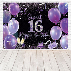 Lofaris (7 Day Delivery) Sweet 16 Balloon Purple Birthday Backdrop