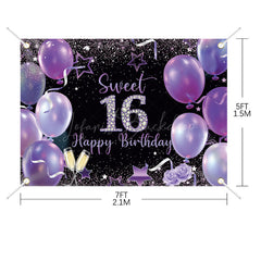 Lofaris (7 Day Delivery) Sweet 16 Balloon Purple Birthday Backdrop