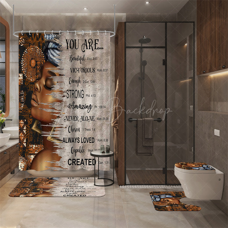 Lofaris (7 Day Delivery) Women Flower Bible Motivational Quotes Shower Curtain Kit