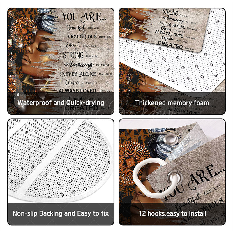 Lofaris (7 Day Delivery) Women Flower Bible Motivational Quotes Shower Curtain Kit