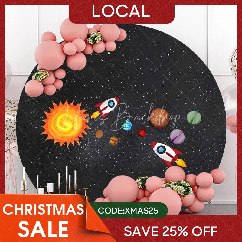 Lofaris (7 Day Delivery) Rocket Universe Round Birthday Backdrop For Boy